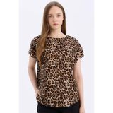 DeFacto Regular Fit Leopar Desenli Bisiklet Yaka Kısa Kollu Bluz, S, TYC2E31C1FA5A2D800, Bej-BG150, Kadın