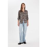 DeFacto Regular Fit Leopar Desenli Poplin Uzun Kollu Gömlek D3148AX24AU