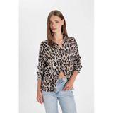 Defacto Regular Fit Leopar Desenli Poplin Uzun Kollu Gömlek D3148ax24aubk81