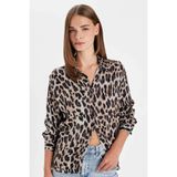 DeFacto Regular Fit Leopar Desenli Poplin Uzun Kollu Gömlek, S, D3148AX24AU, Siyah-BK81, Kadın