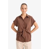 DeFacto Regular Fit Modal Kısa Kollu Gömlek, M, G2585AX25AU, Kahve-BN167, Kadın
