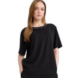DeFacto Regular Fit Nakışlı Krep Tişört, S, E9894AX26SP, Siyah, Kadın