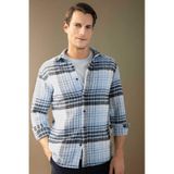 DeFacto Regular Fit Normal Kesim Kareli Oduncu Flanel Uzun Kollu Gömlek S9275AZ24AUBE524 Mavi