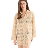 DeFacto Regular Fit Pamuklu Brode Plaj Gömleği, M, C0506AX25SM, Bej-BG387, Kadın