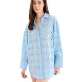 DeFacto Regular Fit Pamuklu Brode Plaj Gömleği, S, C0506AX25SM, Mavi-BE93, Kadın