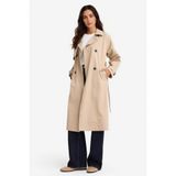 Defacto Regular Fit Pamuklu Kemerli Uzun Trençkot, 2XS, Regular Fit Pamuklu Kemerli Uzun Trençkot, Bej-BG501, Kadın, XXS