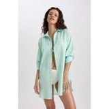 DeFacto Regular Fit Pamuklu Plaj Gömleği-Fall in Love W8241AZ24SMGN1229 Yeşil