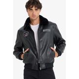 DeFacto Regular Fit Peluş Yaka Triko Detaylı İç Cepli Suni Deri Pilot Ceket Mont F5137AX25WN - Siyah-BK27 - 2XL