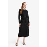 DeFacto Regular Fit Penye Uzun Kollu Midi Elbise, L, F3091AX25WN, Siyah-BK81, Kadın