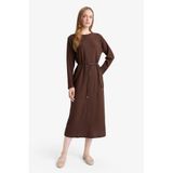 DeFacto Regular Fit Penye Uzun Kollu Midi Elbise, S, F3091AX25WN, Kahve-BN192, Kadın