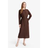 DeFacto Regular Fit Penye Uzun Kollu Midi Elbise, XL, F3091AX25WN, Kahve-BN192, Kadın