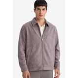 DeFacto Regular Fit Polo Yaka Astarlı Fermuarlı Süet Mont, 2XL, Regular Fit Polo Yaka Astarlı Fermuarlı Süet Mont, Gri-GR305, Erkek