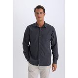 DeFacto Regular Fit Polo Yaka Basic Düz Gofre Uzun Kollu Gömlek, S, D8713AX25SP, Antrasit-AR15, Erkek