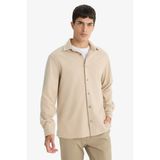 DeFacto Regular Fit Polo Yaka Çapraz Dokuma Gömlek, 3XL, F0338AX25AU, Bej, Erkek