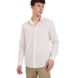 DeFacto Regular Fit Polo Yaka Çizgili Keten Yazlık Uzun Kollu Gömlek, S, E1730AX25SP, Ekru-ER77, Erkek
