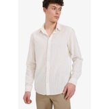 DeFacto Regular Fit Polo Yaka Çizgili Keten Yazlık Uzun Kollu Gömlek, XL, E1730AX25SP, Ekru-ER77, Erkek