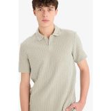 DeFacto Regular Fit Polo Yaka Çizgili Kısa Kollu Tişört, 2XL, TYC2B08E2FDB7D21A57124A01, Haki, Kadın