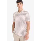 DeFacto Regular Fit Polo Yaka Çizgili Kısa Kollu Tişört, L, F1858AX25AU, Bej-BG766, Erkek
