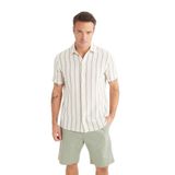 DeFacto Regular Fit Polo Yaka Çizgili Yazlık Kısa Kollu Gömlek, XS, D7660AX25SP, Ekru-ER42, Erkek