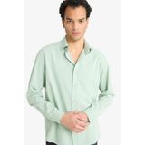 DeFacto Regular Fit Polo Yaka Dokuma Uzun Kollu Gömlek, L, F6341AX25AU, Yeşil-GN1135, Erkek