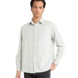 DeFacto Regular Fit Polo Yaka Dokuma Uzun Kollu Gömlek, M, F6341AX25AU, Gri-GR184, Erkek
