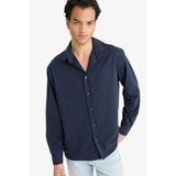 DeFacto Regular Fit Polo Yaka Dokuma Uzun Kollu Gömlek, S, F6341AX25AU, Lacivert-NV163, Erkek