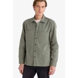 DeFacto Regular Fit Polo Yaka Gabardin Uzun Kollu Gömlek, S, G5341AX25WN, Haki-KH430, Erkek