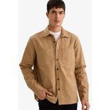 DeFacto Regular Fit Polo Yaka Gabardin Uzun Kollu Gömlek, S, G5341AX25WN, Kahve-BN295, Erkek