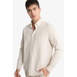 DeFacto Regular Fit Polo Yaka Gabardin Uzun Kollu Gömlek, XS, F1261AX25AU, Ekru-ER22, Erkek