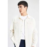 DeFacto Regular Fit Polo Yaka Gofre Ceket, S, B6682AX24SP, Beyaz-WT32, Erkek