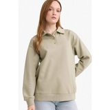 Defacto Regular Fit Polo Yaka İçi Yumuşak Tüylü Kalın Sweatshirt Tunik, 2XL, F3085AX25WN, Yeşil-GN497, Kadın, XXL