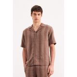 DeFacto Regular Fit Polo Yaka Jakarlı Kısa Kollu Gömlek, XS, E5680AX25SM, Kahve-BN322, Erkek