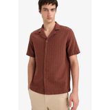 DeFacto Regular Fit Polo Yaka Jakarlı Kısa Kollu Gömlek, XS, E5693AX25SM, Kahve-BN326, Erkek