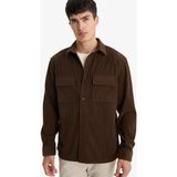 DeFacto Regular Fit Polo Yaka Kadife Uzun Kollu Gömlek E9587AX25WN - Kahve - Dropsuz