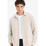 DeFacto Regular Fit Polo Yaka Kadife Uzun Kollu Gömlek, S, F4937AX, STONE, Erkek