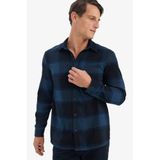 DeFacto Regular Fit Polo Yaka Kareli Flanel Uzun Kollu Gömlek, M, E8242AX25AU, Lacivert-NV64, Erkek