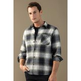DeFacto Regular Fit Polo Yaka Kareli Flanel Uzun Kollu Gömlek, S, E2763AX24WN, Lacivert-NV64, Erkek