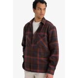 DeFacto Regular Fit Polo Yaka Kareli Flanel Uzun Kollu Gömlek, XL, E801GY116427, Kahverengi, Erkek