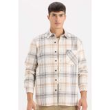 DeFacto Regular Fit Polo Yaka Kareli Flanel Uzun Kollu Gömlek, XS, E2763AX24WN, Ekru-ER98, Erkek