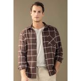 DeFacto Regular Fit Polo Yaka Kareli Flanel Uzun Kollu Gömlek, XS, E2763AX24WN, Kahve-BN336, Erkek