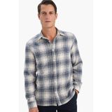 DeFacto Regular Fit Polo Yaka Kareli Flanel Uzun Kollu Gömlek, XS, E8184AX25WN, Lacivert-NV125, Erkek