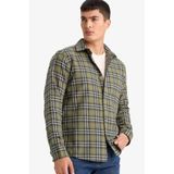DeFacto Regular Fit Polo Yaka Kareli Flanel Uzun Kollu Gömlek, XS, G5337AX25AU, Haki-KH401, Erkek