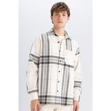 DeFacto Regular Fit Polo Yaka Kareli Oduncu Flanel Uzun Kollu Gömlek, XS, D4133AX24WN, Ekru-ER103, Erkek