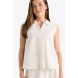 DeFacto Regular Fit Polo Yaka Keten Karışımlı Kolsuz Bluz, 2XL, TYCFE76A29C2D23E18EA7FD05, Ekru-ER37, Kadın