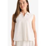 DeFacto Regular Fit Polo Yaka Keten Karışımlı Kolsuz Bluz, 3XL, TYCFE76A29C2D23E18EA7FD05, Ekru-ER37, Kadın