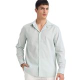 DeFacto Regular Fit Polo Yaka Keten Karışımlı Yazlık Uzun Kollu Gömlek, M, E0518AX25SM, Yeşil-GN1260, Erkek