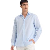 DeFacto Regular Fit Polo Yaka Keten Karışımlı Yazlık Uzun Kollu Gömlek, S, E0518AX25SM, Mavi-BE656, Erkek