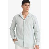 DeFacto Regular Fit Polo Yaka Keten Karışımlı Yazlık Uzun Kollu Gömlek, XL, E0518AX25SM, Yeşil-GN1260, Erkek