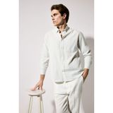DeFacto Regular Fit Polo Yaka Keten Uzun Kollu Gömlek, XL, F9322AX26SP, Gri-GR368, Erkek