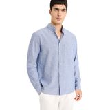DeFacto Regular Fit Polo Yaka Keten Uzun Kollu Gömlek, XL, F9322AX26SP, Mavi-BE410, Erkek